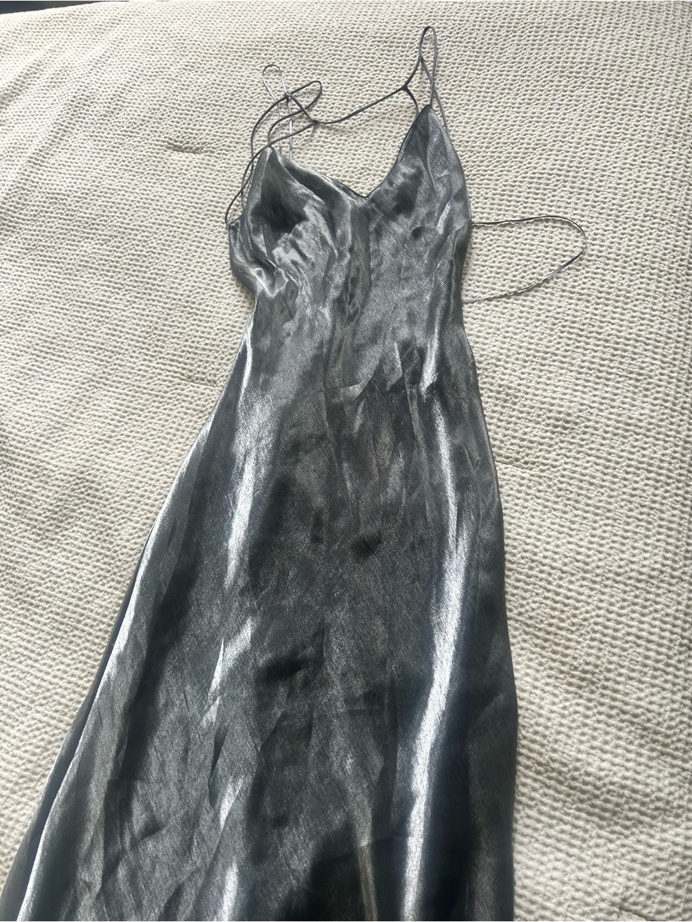 Zara Metallic Black Strapless Slip Dress